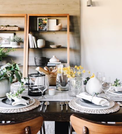 full table decor with centerpiece plates servingware